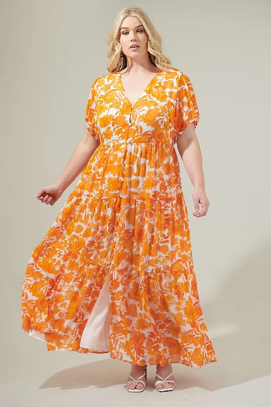 Tangelo Floral Monaco Tiered Maxi Dress Curve