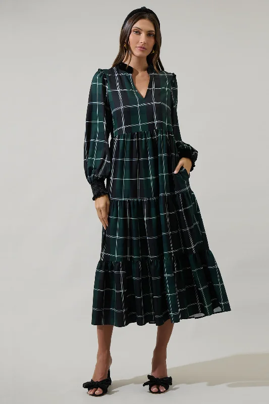 Sweet Beyond Plaid Sherril Long Sleeve Maxi Dress