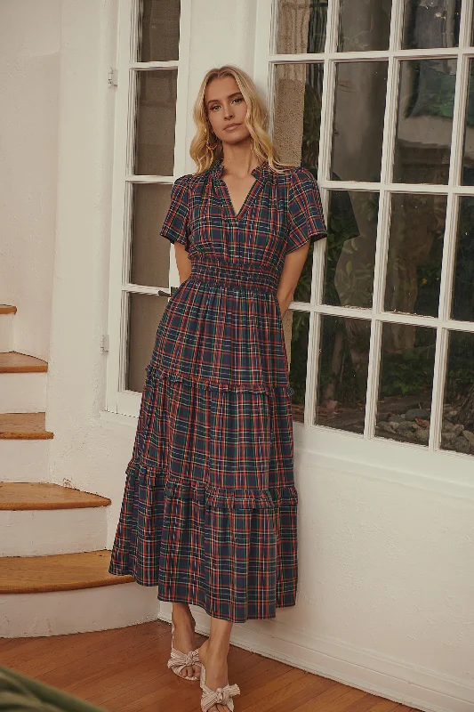 Miley Plaid Palmer Poplin Tiered Maxi Dress