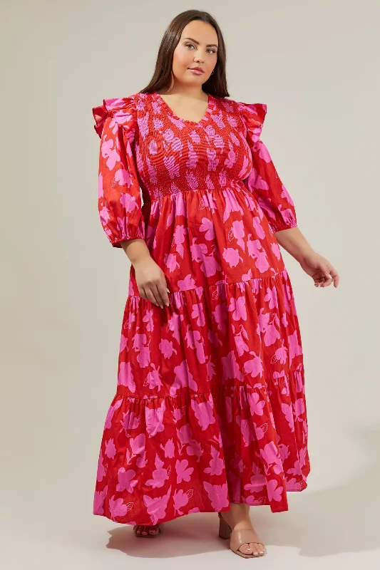 Raspberry Bliss Brighton Smocked Poplin Maxi Dress Curve