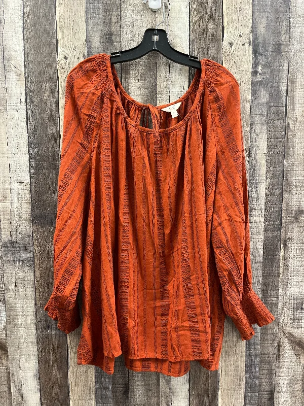 Top Long Sleeve By Terra & Sky In Brown, Size: 4x