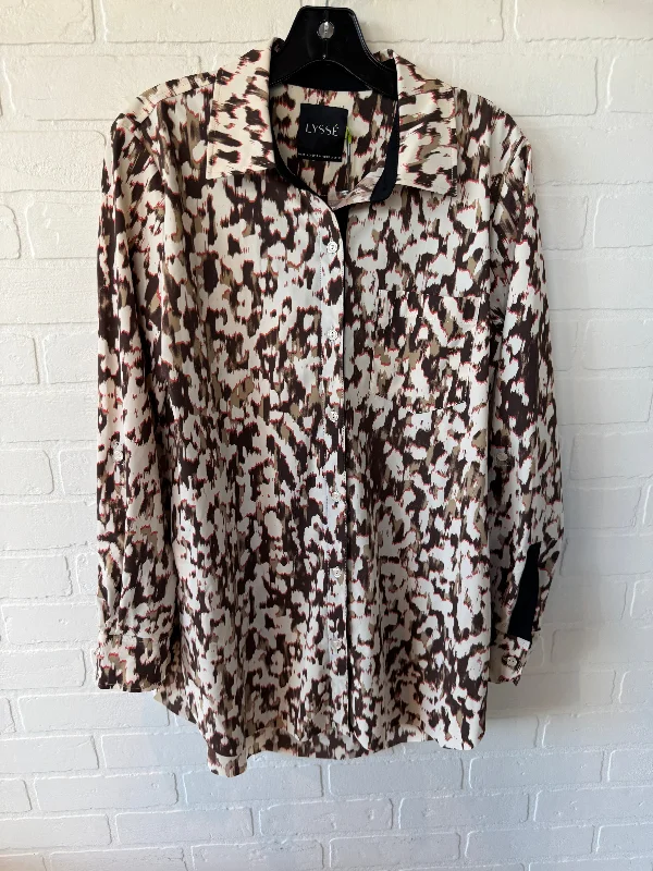 Top Long Sleeve By Lysse In Brown & Cream, Size: M