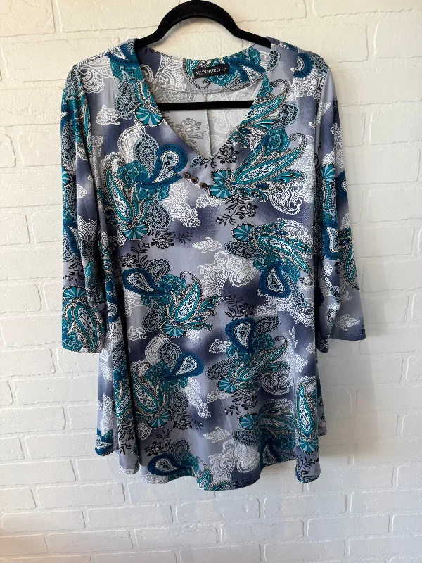 Top Long Sleeve By Clothes Mentor In Blue & White, Size: 1x