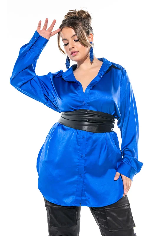 READY FOR ANY OCCASION SATIN SHIRT PLUS SIZE ROYAL BLUE