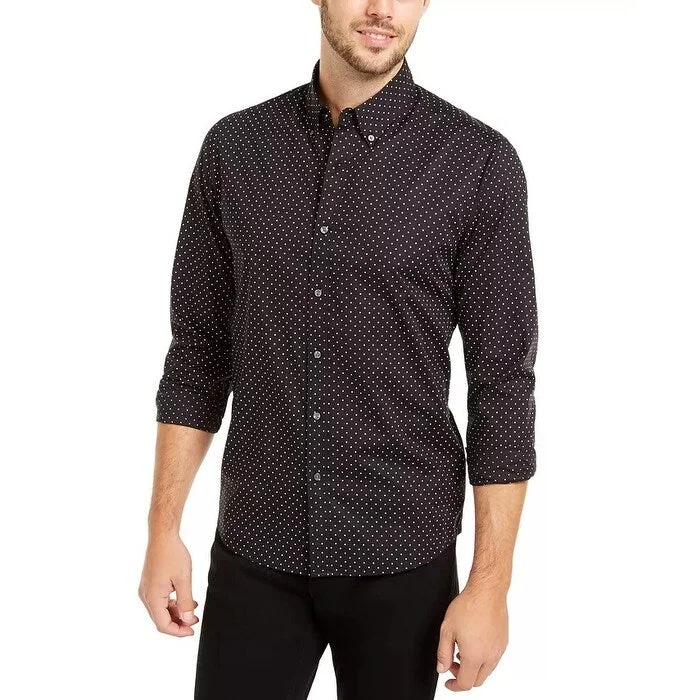 Michael Kors Men's Stretch Mini Dot Button Down Black Size XL - X-Large