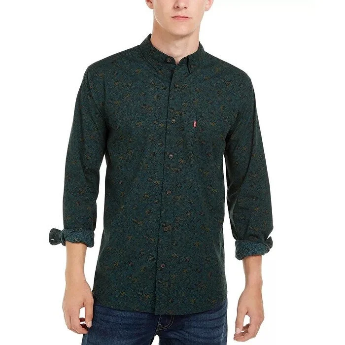 Levi's Men's Mini Floral Print Shirt Green Size Medium