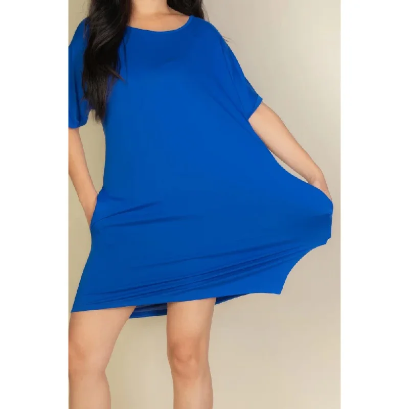 Short Sleeves Side Pocket Double Folded Mini Dress