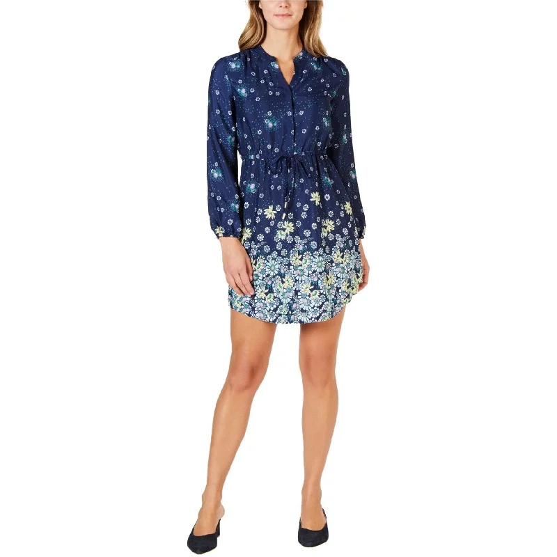 maison Jules Womens Floral Split Neck Mini Dress, Blue, Medium