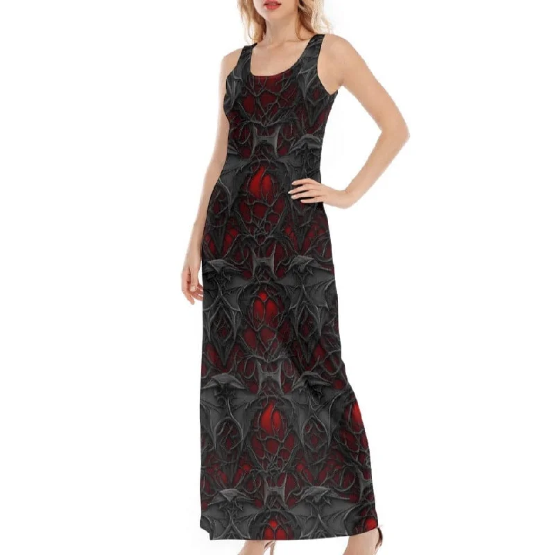 Women's Gothic Red & Black Maxi Dress