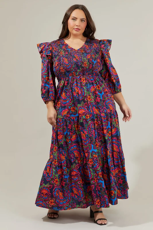 Raveena Midnight Brighton Smocked Poplin Maxi Dress Curve