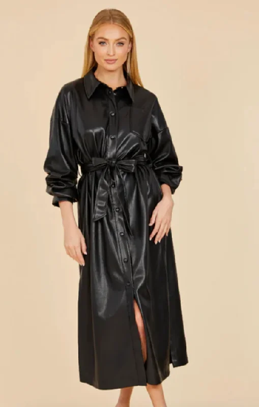 Vegan Leather Ruched Sleeve Maxi