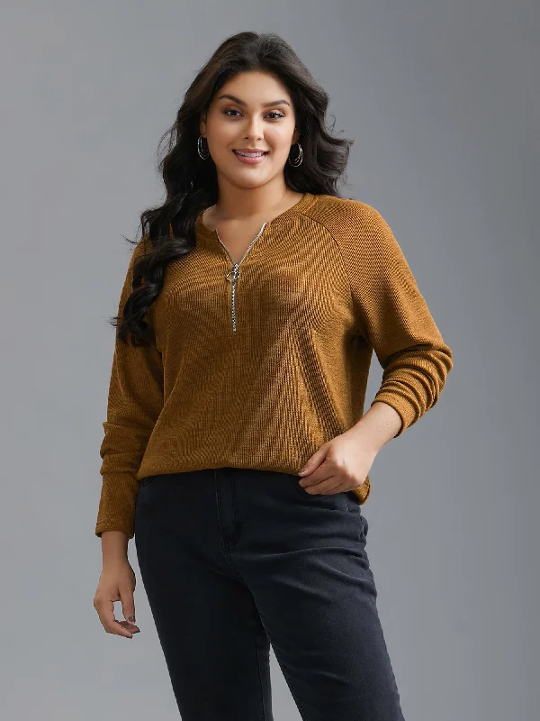 Plain Half Zip Plisse Sweatshirt