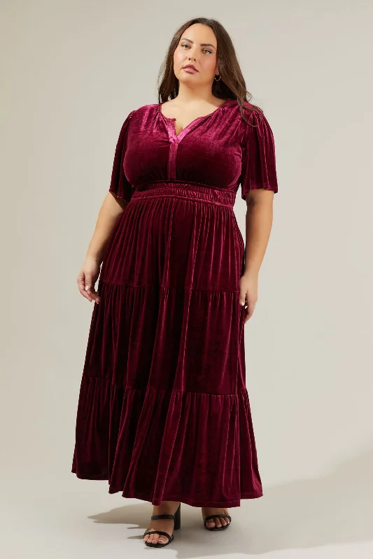 Debbie Velvet Tiered Maxi Dress Curve