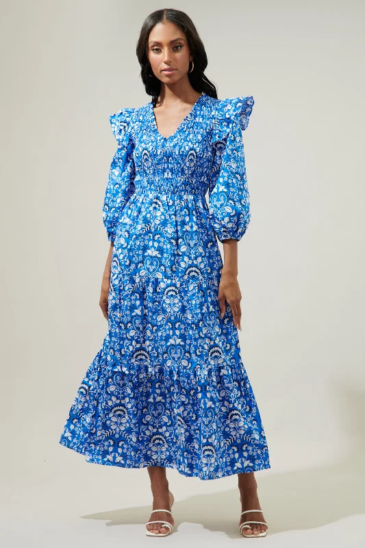 Lulu Floral Brighton Smocked Poplin Maxi Dress