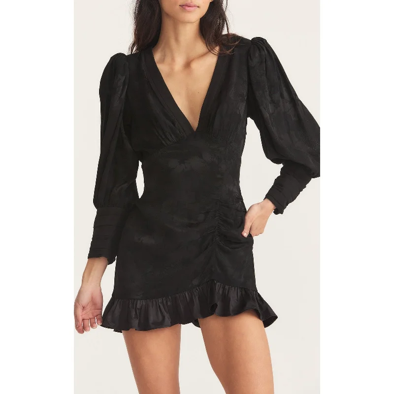 LOVESHACKFANCY Women's Revaline Black Ruffle Trim Mini Dress