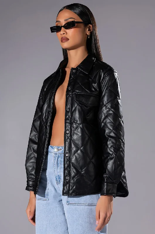 KATE FAUX LEATHER QUILTED BUTTONDOWN SHIRT