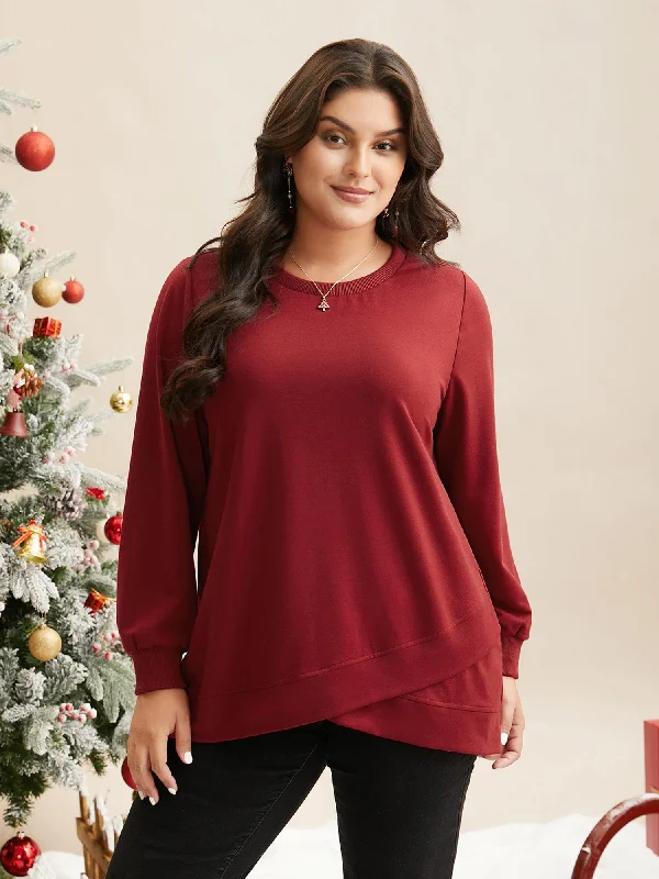 Overlapping Hem Round Neck Sweatshirt