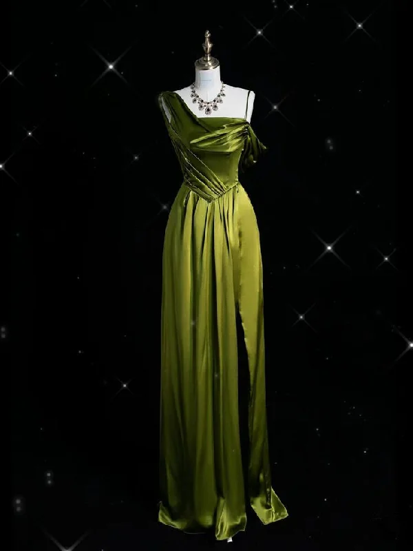 Green Straps Sheath Satin Long Formal Evening Party Dress, MD7944