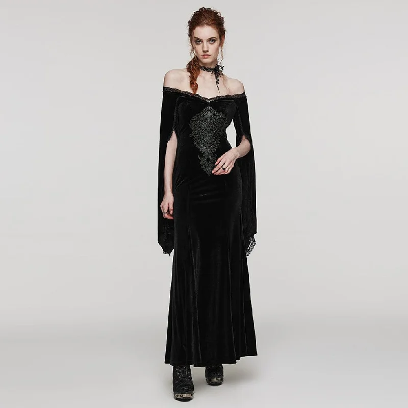 Women's Gothic Floral Embroidered Lace Splice Velvet Wedding Dress