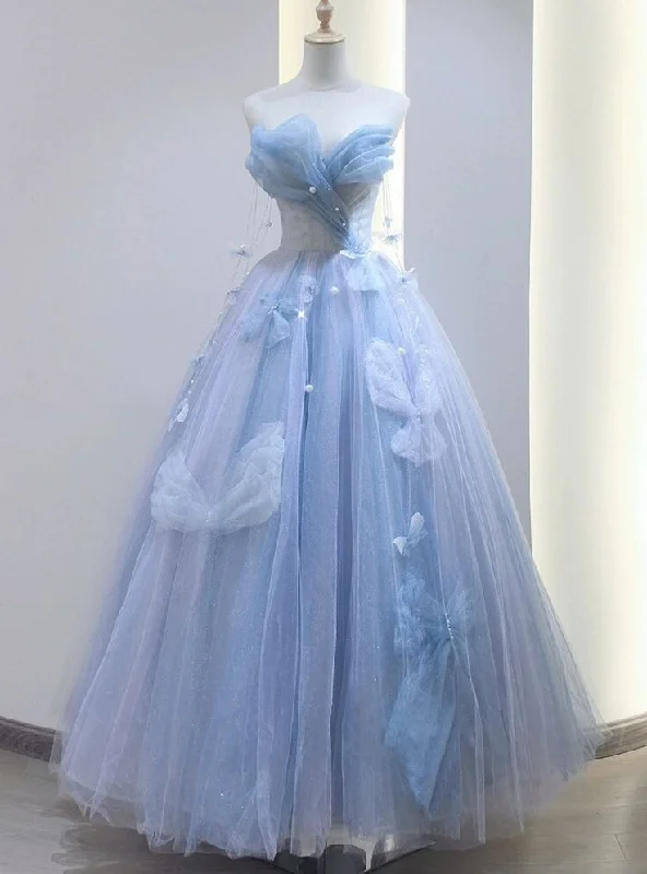 Blue Sweetheart A-Line Appliques Tulle Long Party Dress Evening Gown MD7745