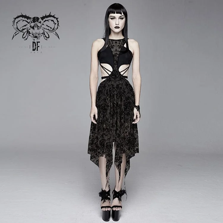 Women's Goth Hollow Out Irregular Floral Wedding Dress