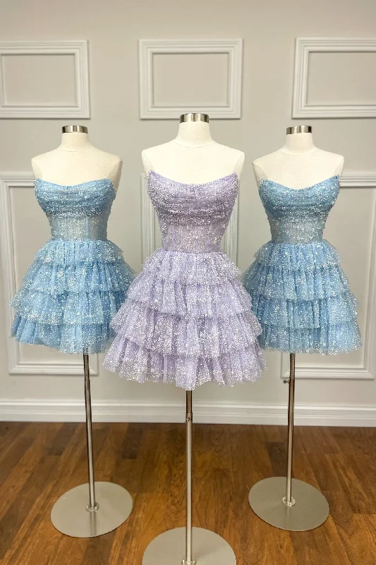 Lavender Sparkle Tulle Tiered Short Party Dress