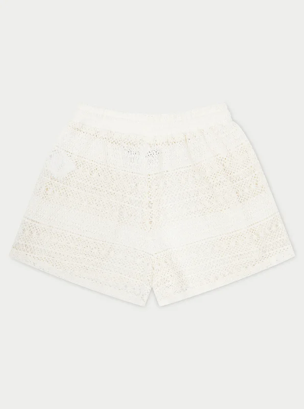 TEXTURED CROCHET SHORTS - OFF WHITE