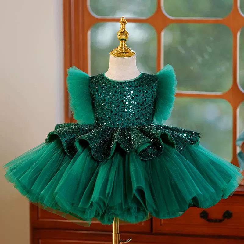 Girls Birthday Green Princess Dress Flower Girl Wedding Dress