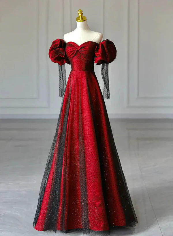 Red Off Shoulder Sweetheart Party Dress A Line Long Evening Dress MD7740