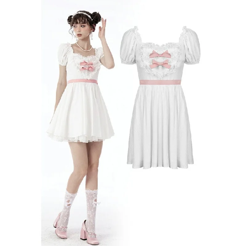 Women's Lolita Bowknot Puff Sleeved Princess Dress Wedding Dress