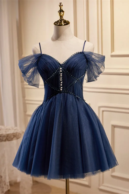 Off the Shoulder Navy Blue Corset Short Party Dress