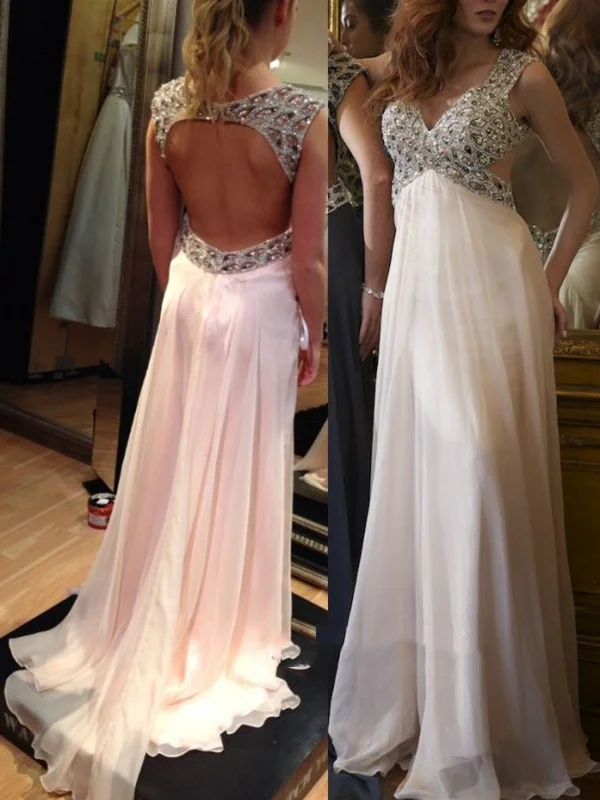 A line Backless Chiffon Prom Dresses,Wedding Dresses