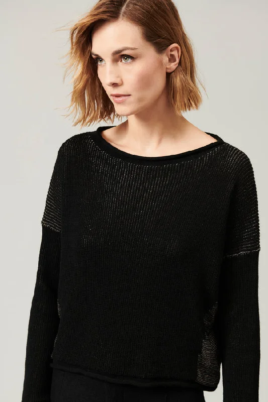 Boat Neck Ribbed Sweater - Black