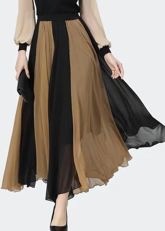 Classy Black Coffee Patchwork High Waist Chiffon Skirts Summer