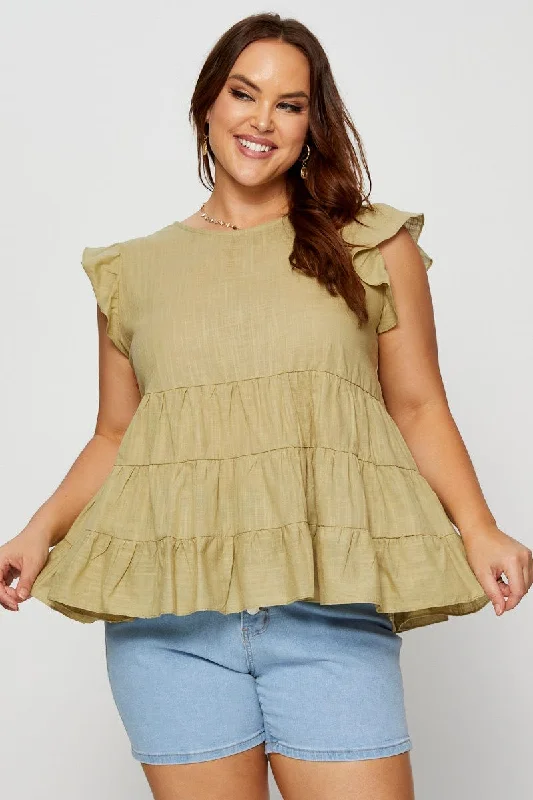 Green Smock Top Short Sleeve