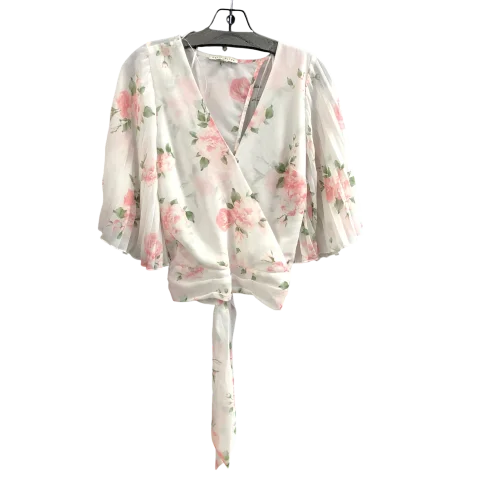 Top Short Sleeve By Haute Monde In Pink & White, Size: S