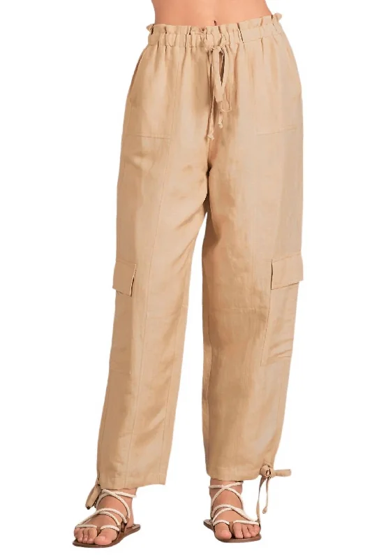 Drawstring Cargo Pants In Taupe