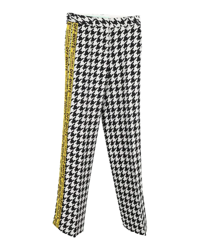 Off-White Logo-Trimmed Houndstooth Pants in Black and White Wool