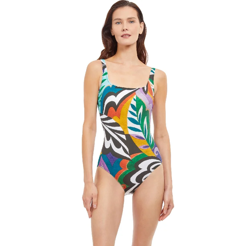 Tribal Art Sqare Neck One Piece Swimsuit