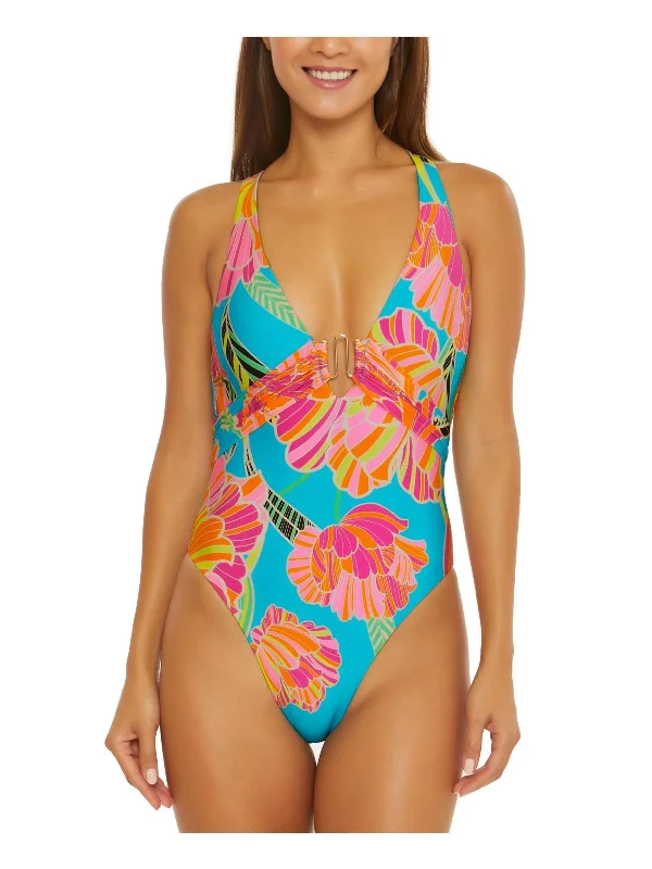 Womens Floral Embellished One-Piece Swimsuit