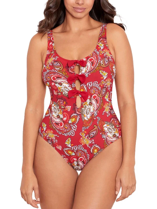 Womens Printed Cut-Out One-Piece Swimsuit