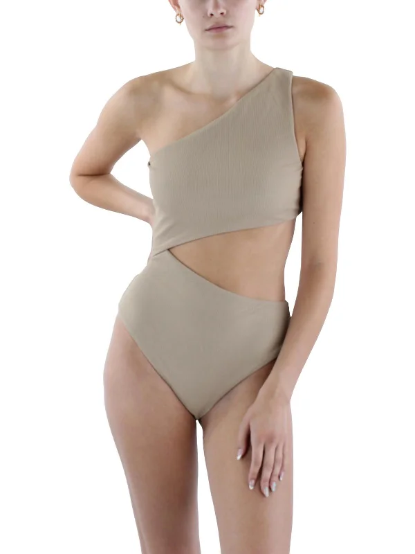 Womens Ribbed Polyester One-Piece Swimsuit