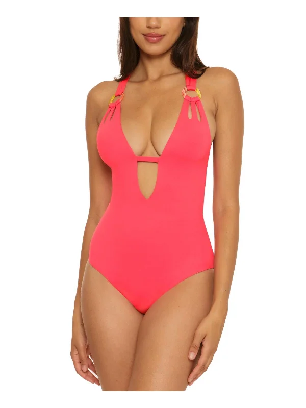 Womens Solid Nylon One-Piece Swimsuit