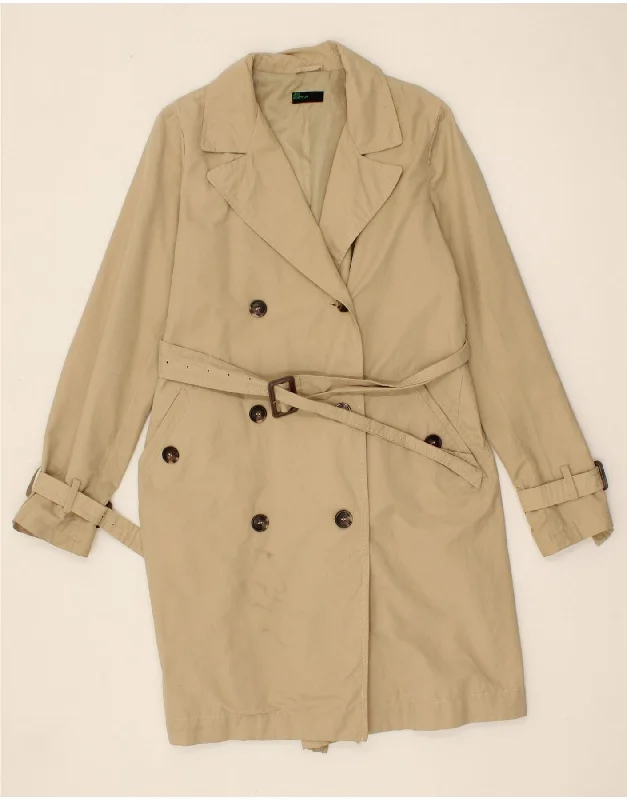 BENETTON Womens Trench Coat IT 44 Medium Beige Cotton