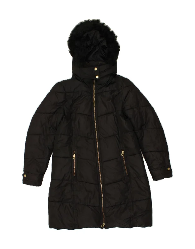 JOULES Womens Hooded Padded Coat UK 12 Medium Black Polyester