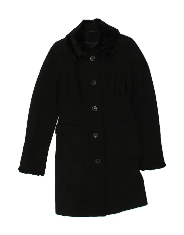 MARKS & SPENCER Womens Standard Overcoat UK 8 Small Black New Wool