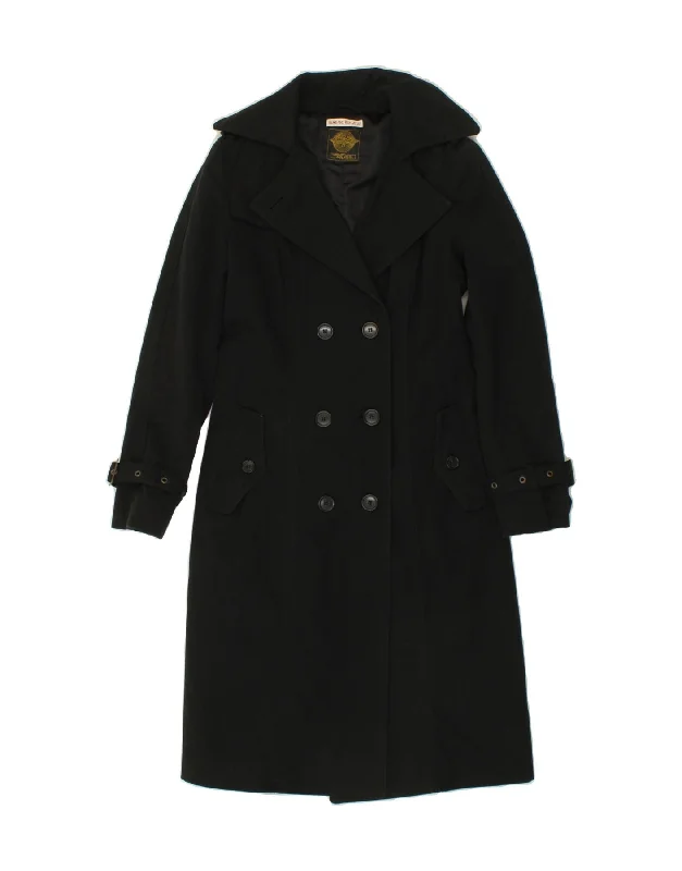 REPLAY Womens Double Breasted Coat UK 12 Medium Black Cotton