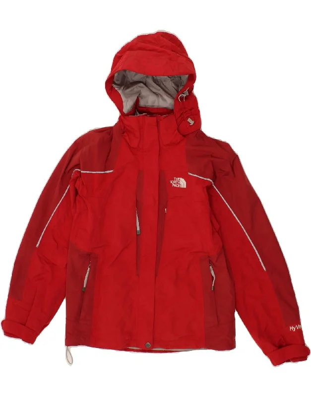 THE NORTH FACE Womens Hooded Rain Jacket UK 6 XS Red Colourblock Polyester