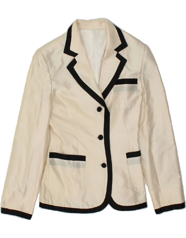 VINTAGE Womens 3 Button Blazer Jacket UK 12 Medium Off White