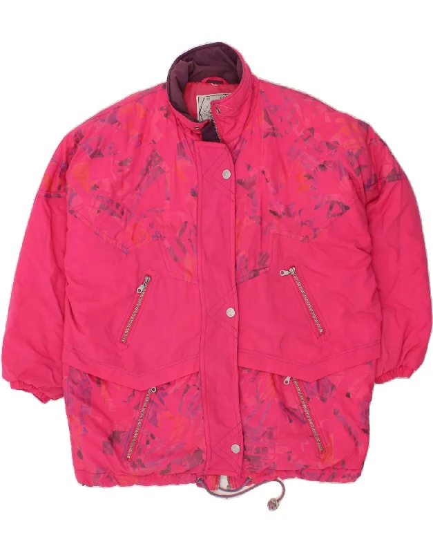 VINTAGE Womens Abstract Pattern Windbreaker Jacket EU 42 Large Pink